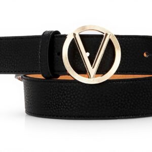 Cintura Valentino Uomo Fibbia Placca Nero Oro Regolabile